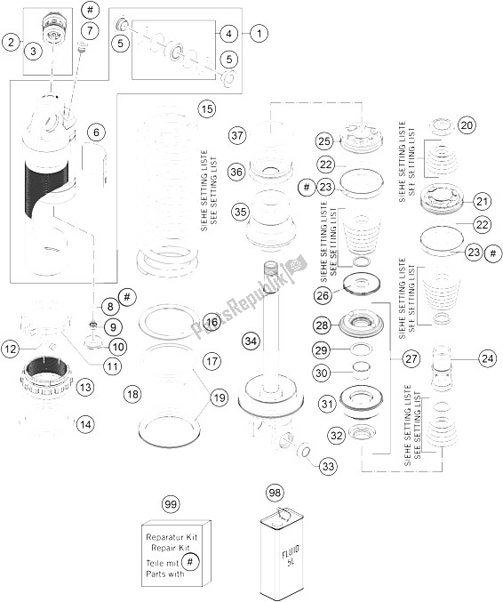 Tutte le parti per il Ammortizzatore Smontato del KTM 125 EXC Europe 2016