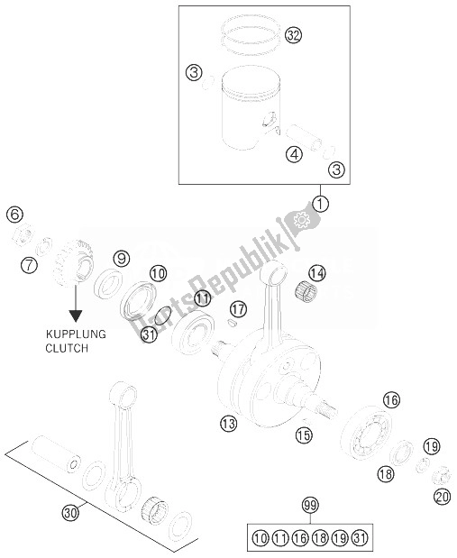 Toutes les pièces pour le Vilebrequin, Piston du KTM 250 SX Europe 2014