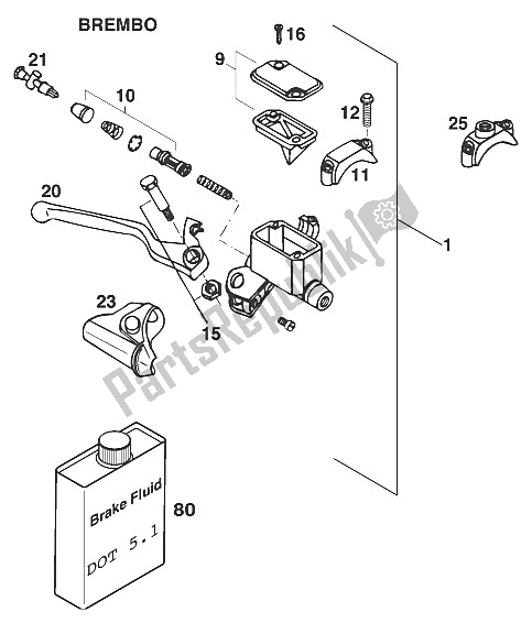 Tutte le parti per il Cilindro Freno A Mano Brembo '97 del KTM 250 EGS M ö 12 KW Europe 732670 1997