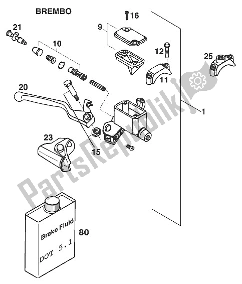 Todas las partes para Cilindro De Freno De Mano Brembo '97 de KTM 300 EGS M ö 12 KW Europe 742670 1997