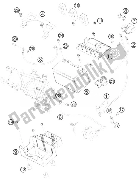 All parts for the Battery of the KTM 690 Enduro R USA 2010