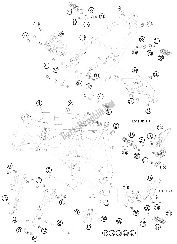 Tutte le parti per il Telaio del KTM 990 Super Duke Black France 2009