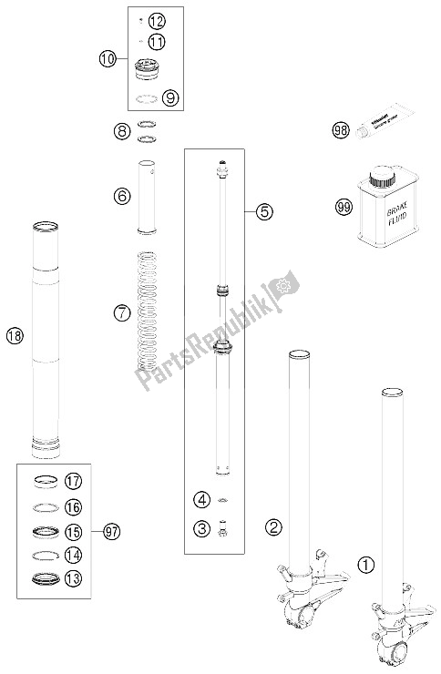 Toutes les pièces pour le Fourche Avant Démontée du KTM 1190 RC8 R Black Australia 2011