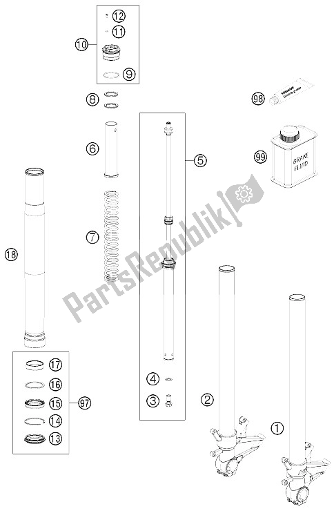 Tutte le parti per il Forcella Anteriore Smontata del KTM 1190 RC8 R Black France 2011