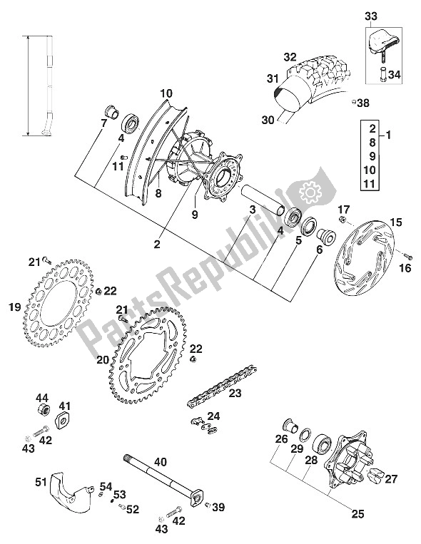 All parts for the Rear Wheel With Damper Exc,egs '96 of the KTM 400 RXC E USA 1996