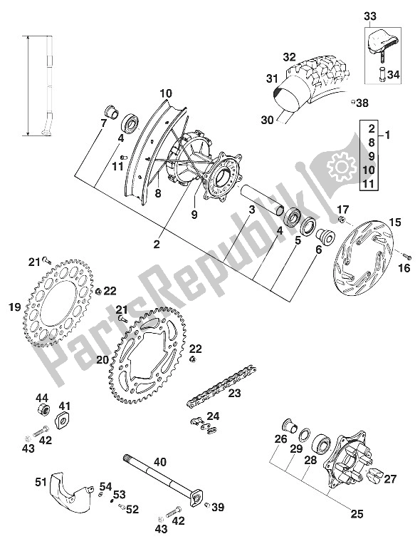 All parts for the Rear Wheel With Damper Exc,egs '96 of the KTM 620 EGS WP 20 KW Australia 1996