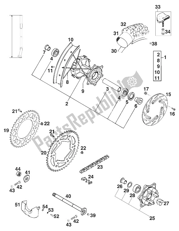 Todas las partes para Rueda Trasera Con Amortiguador Exc, Egs '96 de KTM 620 RXC E USA 1996