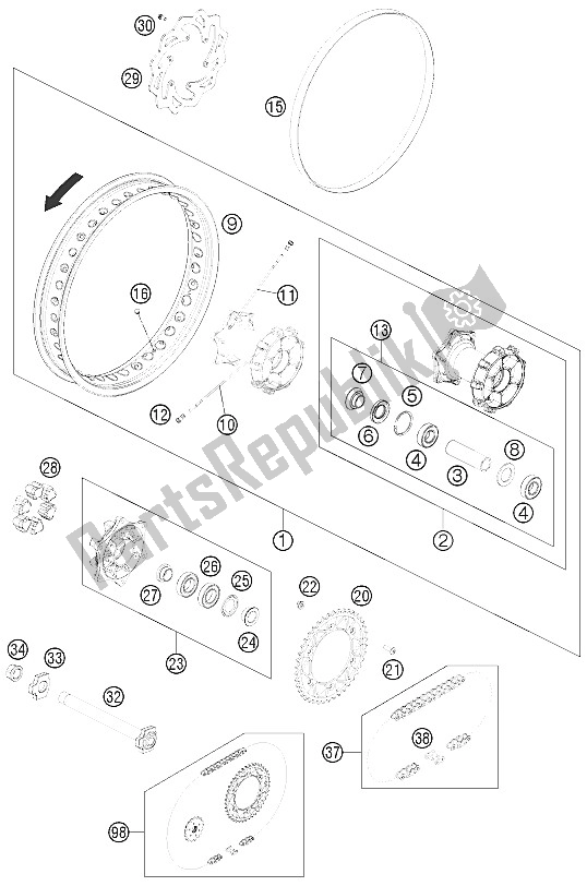 All parts for the Rear Wheel of the KTM 690 Enduro R Australia United Kingdom 2011