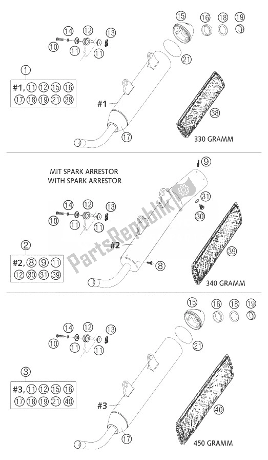 Tutte le parti per il Silenziatore 250/300 del KTM 250 EXC Europe 2004