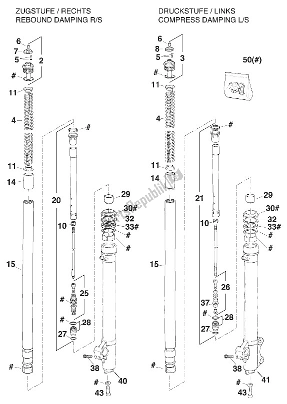 Tutte le parti per il Gambe Anteriori - Sospensione Marzocchi 2t'96 del KTM 125 EGS M ö 6 KW Europe 1996