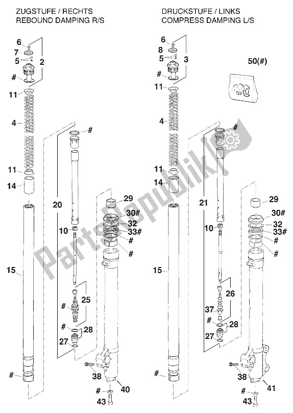 All parts for the Front Legs - Suspension Marzocchi 2t'96 of the KTM 300 SIX Days M ö Europe 1996