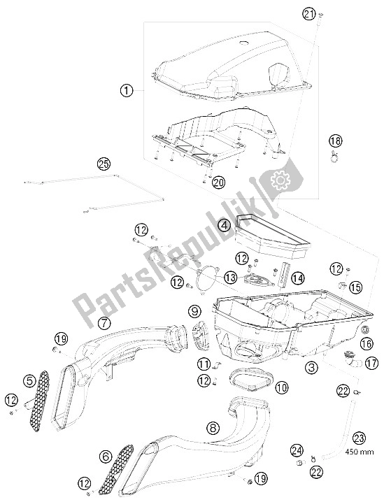 All parts for the Air Filter of the KTM 1190 RC 8 Orange Japan 2008