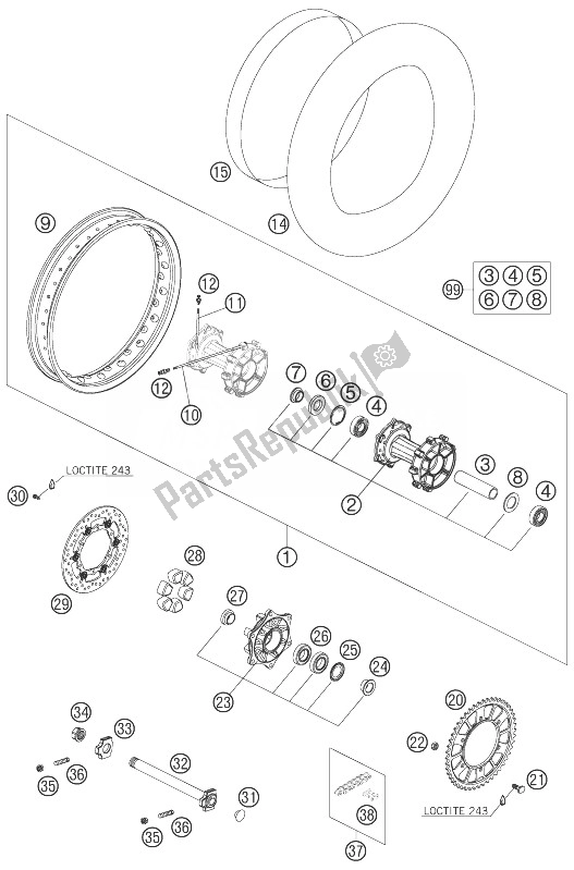 Todas as partes de Roda Traseira do KTM 950 Superenduro R USA 2007