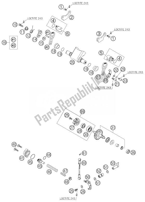 All parts for the Exhaust Control of the KTM 250 XC USA 2007