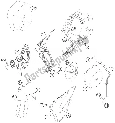 All parts for the Air Filter Box of the KTM 450 SMR Europe 2007