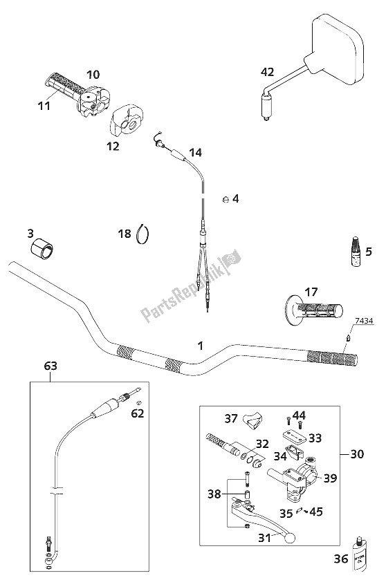 Todas las partes para Manillar - Controles 125 Exe 2001 de KTM 125 Supermoto 100 Europe 2001