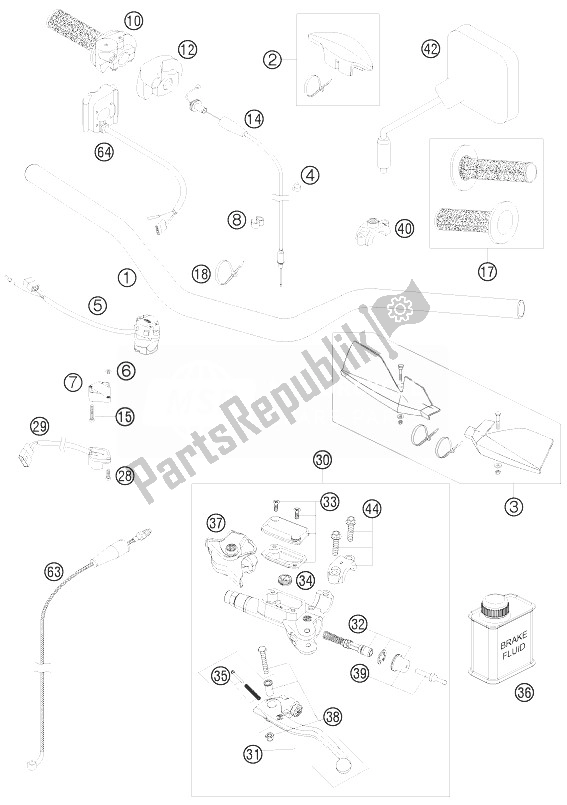 All parts for the Handlebar, Controls of the KTM 250 EXC Australia 2010