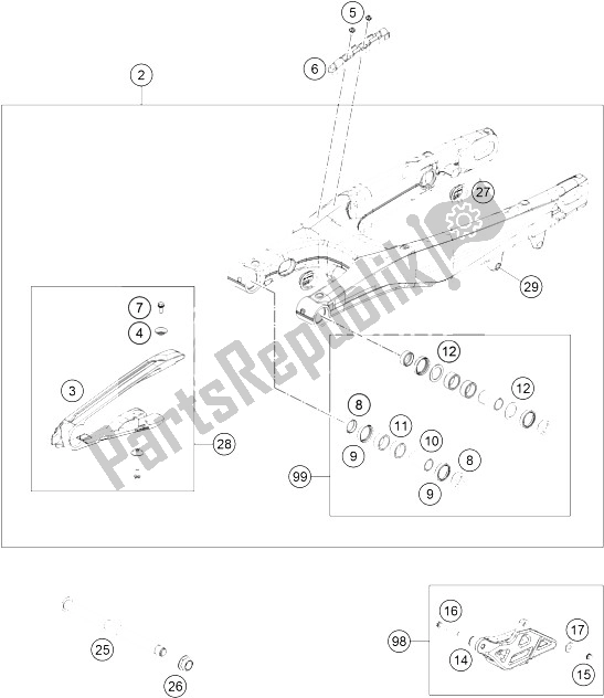 All parts for the Swing Arm of the KTM 250 SX F Factory Edition USA 2016
