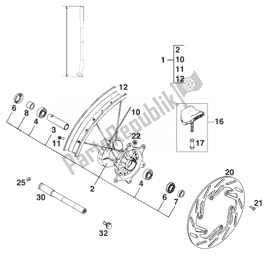 Tutte le parti per il Ruota Anteriore 125-380 Sx '99 del KTM 250 SX 99 USA 1999