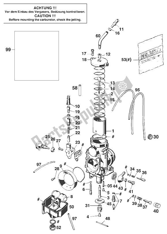 All parts for the Carburetor Dellorto Phm 40 Sd'98 of the KTM 620 EGS E 35 KW 11 LT Blau Europe 1997