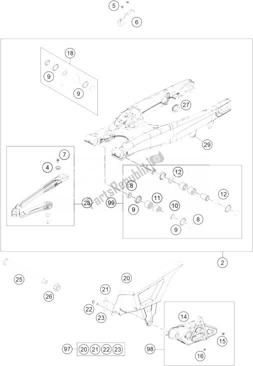 Toutes les pièces pour le Bras Oscillant du KTM 200 EXC Australia 2014