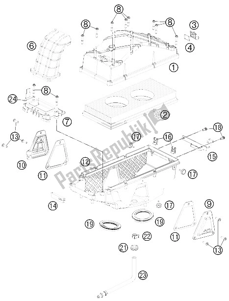 All parts for the Air Filter Box of the KTM 990 Adventure R Europe 2011