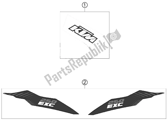 All parts for the Decal of the KTM 250 EXC Europe 2012