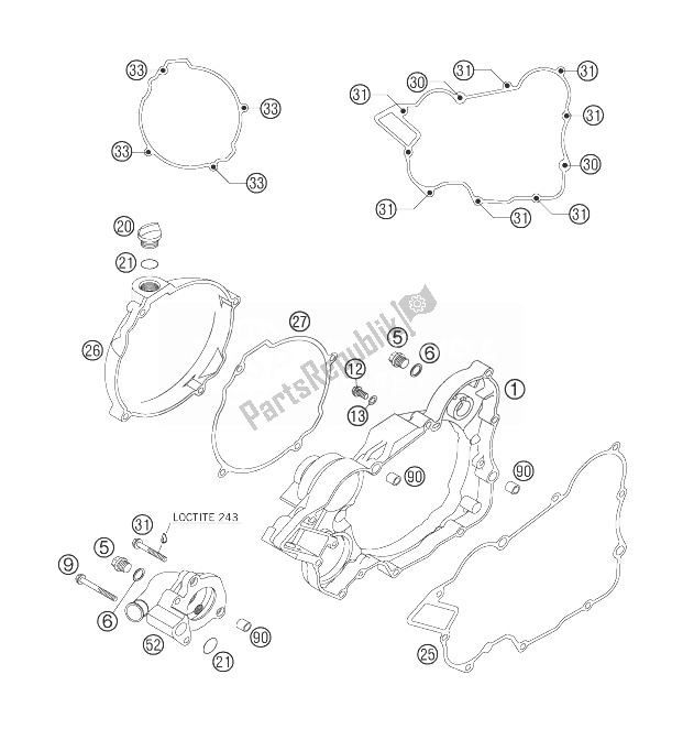 All parts for the Clutch Cover of the KTM 200 EXC Europe 2007