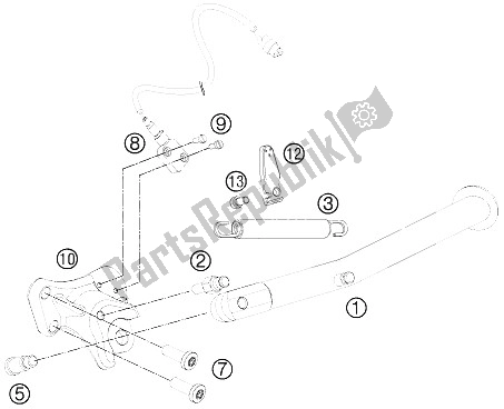 All parts for the Side Stand of the KTM 990 Superm T Black ABS France 2011