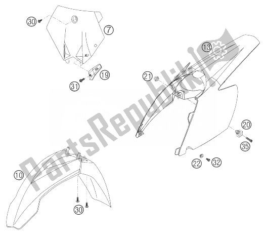 All parts for the Mask, Fenders 85 Sx of the KTM 85 SX Europe 6001D8 2004
