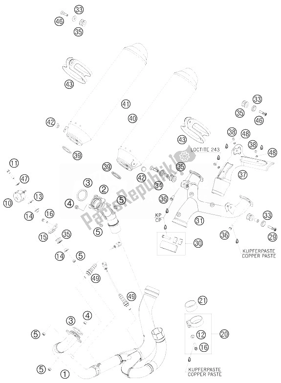 Tutte le parti per il Impianto Di Scarico del KTM 990 Supermoto T Orange France 2010