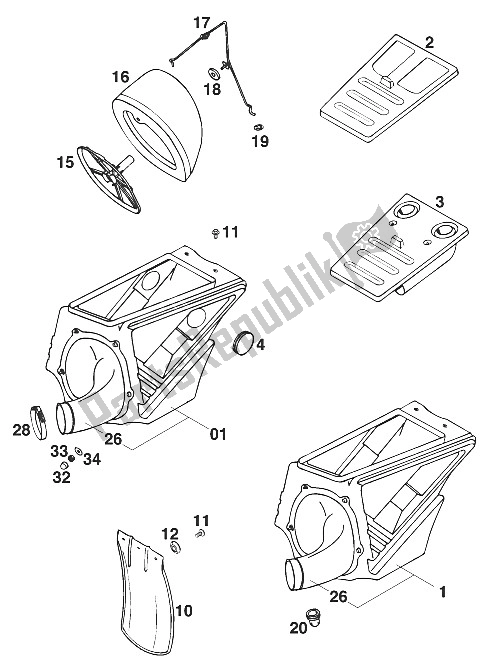 Todas las partes para Caja De Filtro De Aire 250/300 '95 de KTM 250 EXC M O 13 LT USA 1997