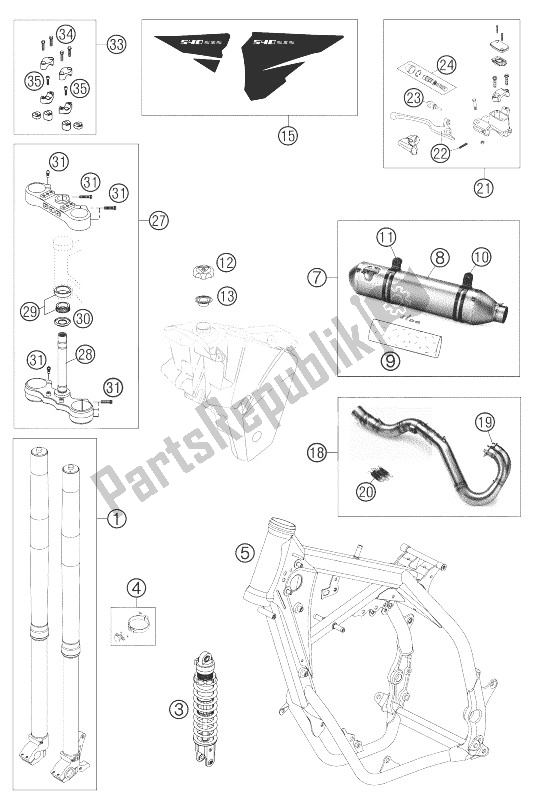 All parts for the New Parts 540 Sxs Chassis of the KTM 540 SXS Racing Europe 2004