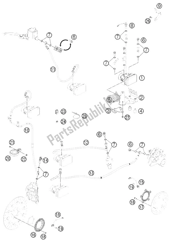 All parts for the Antiblock System of the KTM 690 Duke Black Australia United Kingdom 2012