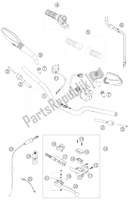 All parts for the Handlebar, Controls of the KTM 690 Supermoto Black Australia United Kingdom 2007