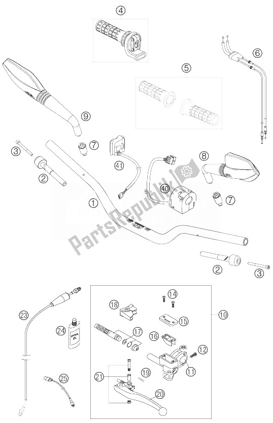 All parts for the Handlebar, Controls of the KTM 690 Supermoto Black Europe 2007