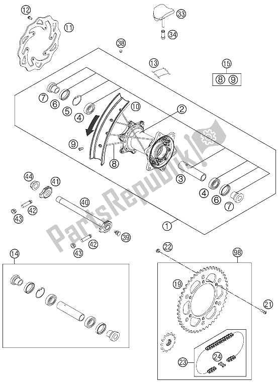 All parts for the Rear Wheel of the KTM 125 SX Europe 2012