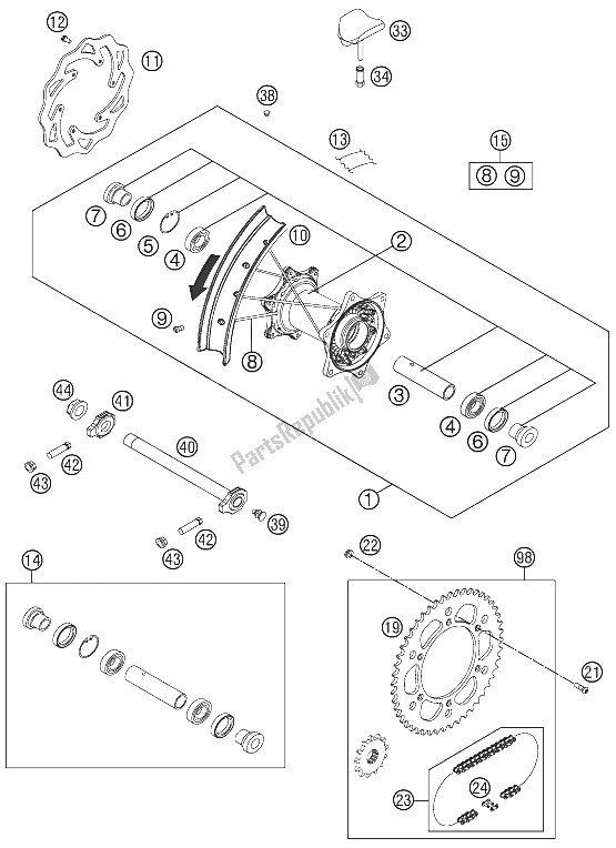 All parts for the Rear Wheel of the KTM 250 SX Europe 2011