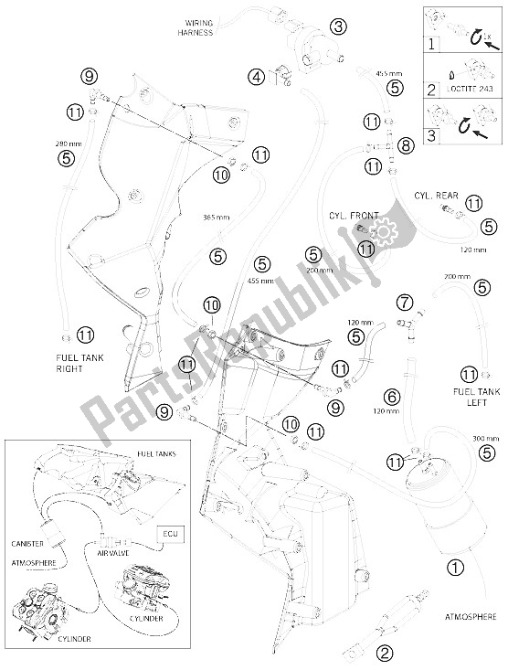 Tutte le parti per il Contenitore Per Evaporazione del KTM 990 Adventure Dakar Edition 11 USA 2011