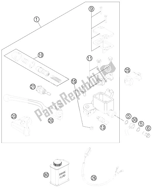 All parts for the Hand Brake Cylinder of the KTM 690 Enduro R Australia United Kingdom 2011