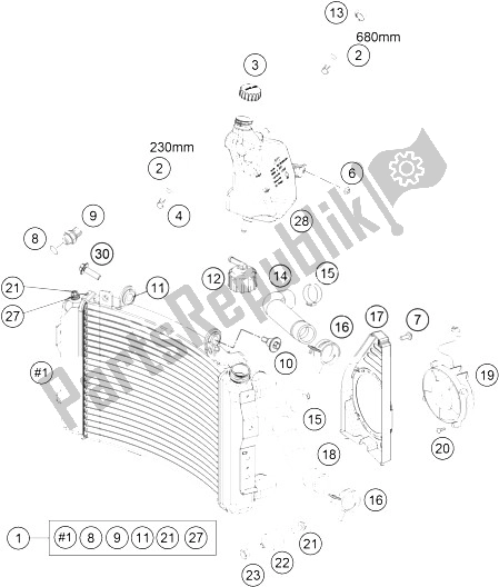 All parts for the Cooling System of the KTM 690 Duke Black ABS Europe 2015