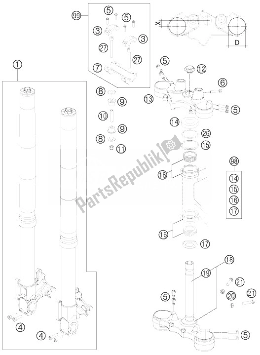 Todas las partes para Tenedor Frontal de KTM 990 Supermoto R ABS Australia 2013