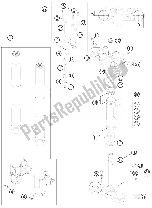 All parts for the Front Fork of the KTM 990 Supermoto R ABS Europe 2013