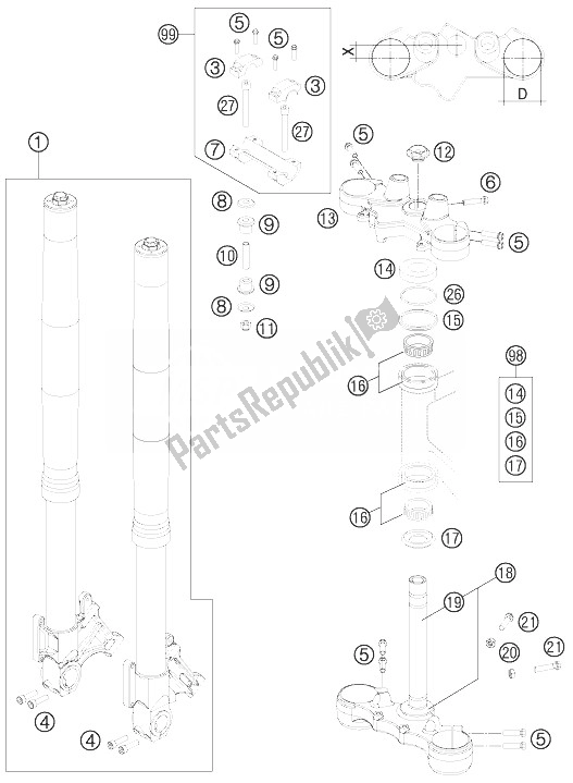 Tutte le parti per il Forcella Anteriore del KTM 990 Supermoto R ABS France 2013