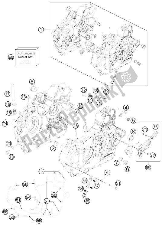 All parts for the Engine Case of the KTM 525 XC ATV Europe 2012