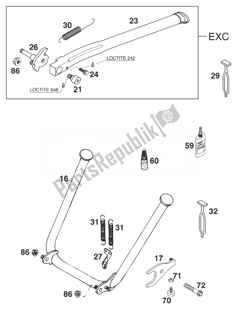 All parts for the Stand Main - Stand Side 125-3 of the KTM 200 EGS SGP Asia 1999