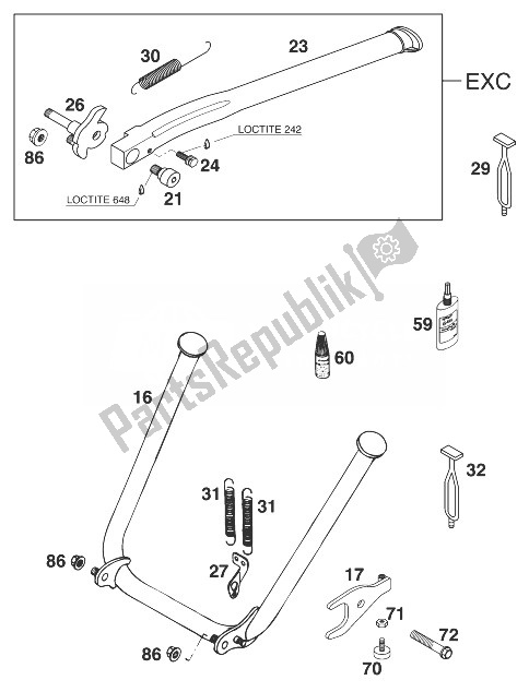 All parts for the Stand Main - Stand Side 125-3 of the KTM 200 EXC 99 USA 1999