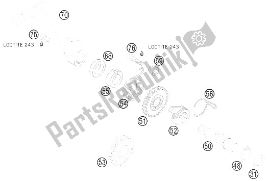 All parts for the Kick Starter of the KTM 105 SX USA 2008