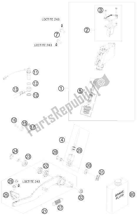 All parts for the Rear Brake Control of the KTM 990 Adventure Orange ABS Europe 2008