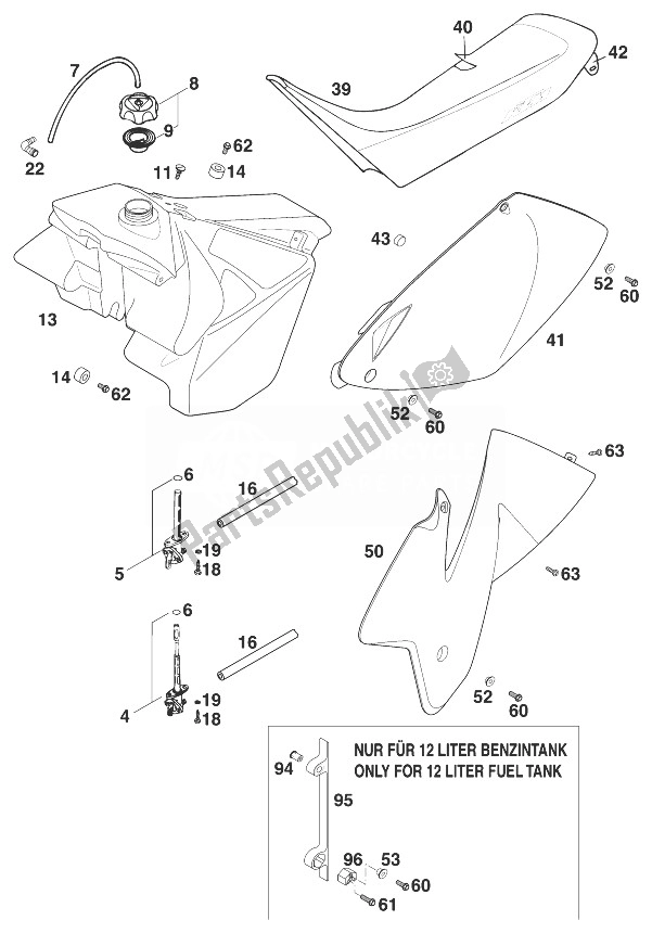 Tutte le parti per il Serbatoio - Sedile - Coperchio 2t ' del KTM 250 EXC 12 LT USA 1998